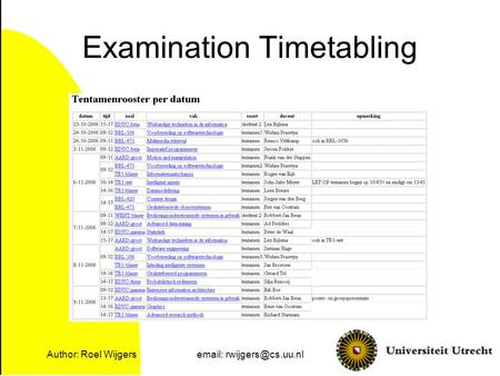 Author: Roel Wijgers  Examination Timetabling.