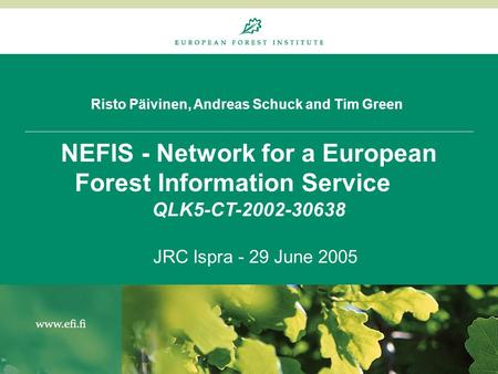 Risto Päivinen, Andreas Schuck and Tim Green NEFIS - Network for a European Forest Information Service QLK5-CT-2002-30638 JRC Ispra - 29 June 2005.