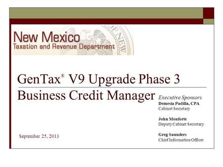 GenTax® V9 Upgrade Phase 3 Business Credit Manager
