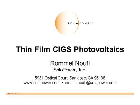 Thin Film CIGS Photovoltaics