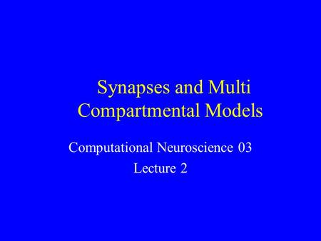 Synapses and Multi Compartmental Models