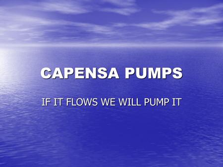CAPENSA PUMPS IF IT FLOWS WE WILL PUMP IT. COMPANY PROFILE PINE TOWN BASED PUMP SPECIALIST PINE TOWN BASED PUMP SPECIALIST ESTABLISHED IN MARCH 2001 ESTABLISHED.