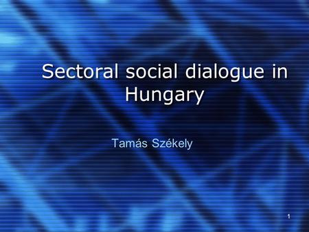 1 Sectoral social dialogue in Hungary Tamás Székely.