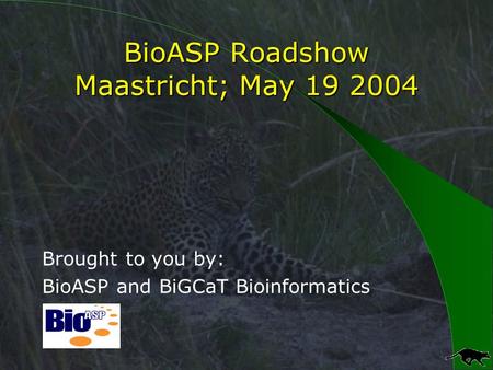 BioASP Roadshow Maastricht; May 19 2004 Brought to you by: BioASP and BiGCaT Bioinformatics.