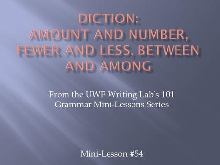 From the UWF Writing Lab’s 101 Grammar Mini-Lessons Series Mini-Lesson #54.