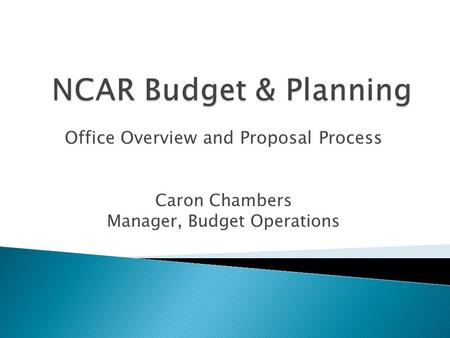 Office Overview and Proposal Process Caron Chambers Manager, Budget Operations.