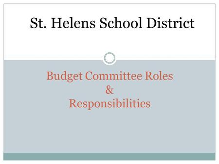 Budget Committee Roles & Responsibilities