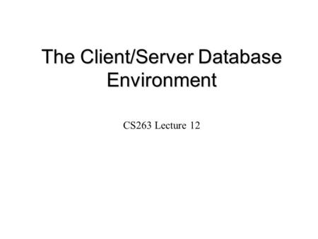 The Client/Server Database Environment