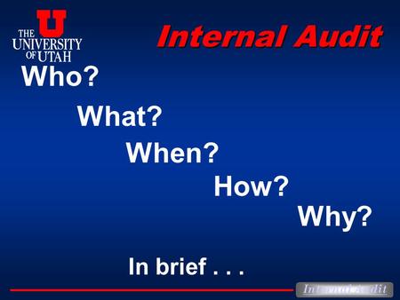 Internal Audit Who? What? When? How? Why? In brief...