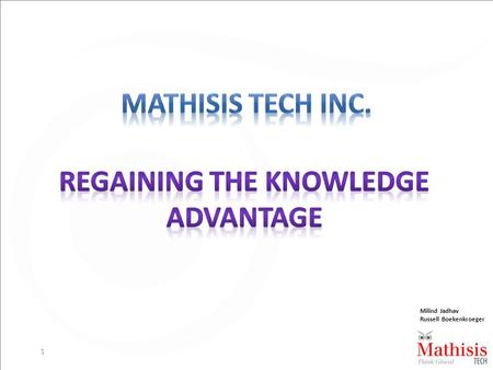 1 Milind Jadhav Russell Boekenkroeger. 2 Through unique technology Mathisis Tech delivers proven approaches for revitalizing internal organizations Market.