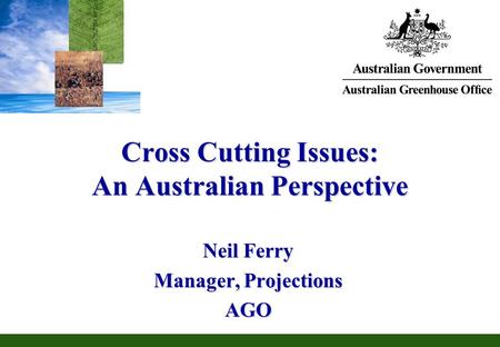 Cross Cutting Issues: An Australian Perspective Neil Ferry Manager, Projections AGO.