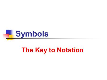 Symbols The Key to Notation. 7/9/2013 Symbols 2 2 Operations Subtraction ( – ) Division ( / ) Notation … addition of negatives … multiplication of reciprocals.