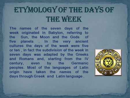 Etymology of the days of the week