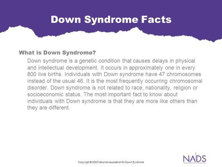 Copyright © 2003 National Association for Down Syndrome
