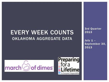 3rd Quarter 2013 July 1 – September 30, 2013 EVERY WEEK COUNTS OKLAHOMA AGGREGATE DATA.