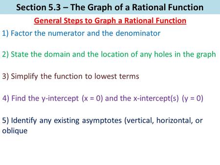 Section 5.3 – The Graph of a Rational Function