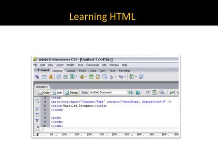 Learning HTML. > Title of page This is my first homepage. Tells Browser This is an HTML page Basic Tags Tells Browser End of HTML page Header information.