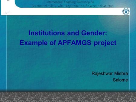 Institutions and Gender: Example of APFAMGS project Rajeshwar Mishra Salome.