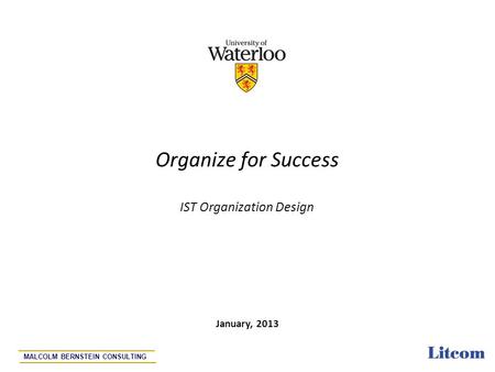 Page 1 Organize for Success IST Organization Design January, 2013 MALCOLM BERNSTEIN CONSULTING.