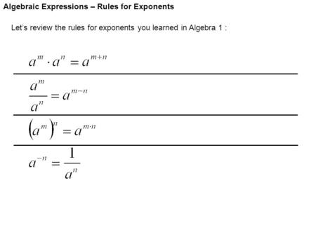 Algebraic Expressions – Rules for Exponents