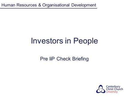 Investors in People Pre IiP Check Briefing