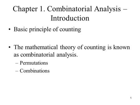 Chapter 1. Combinatorial Analysis – Introduction