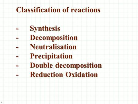 Classification of reactions -. Synthesis -. Decomposition -