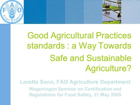 Loretta Sonn, FAO Agriculture Department