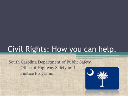 Civil Rights: How you can help. South Carolina Department of Public Safety Office of Highway Safety and Justice Programs.