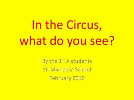 In the Circus, what do you see? By the 1 st A students St. Michaels’ School February 2010.