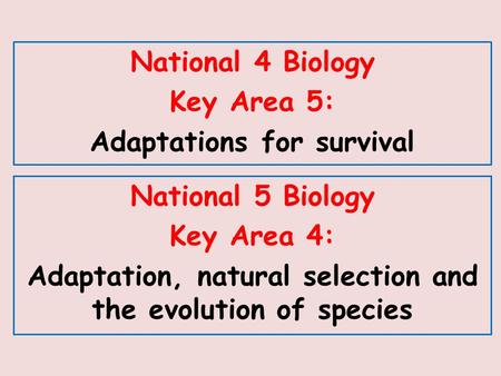 National 5 Biology Key Area 4: Adaptation, natural selection and the evolution of species National 4 Biology Key Area 5: Adaptations for survival.