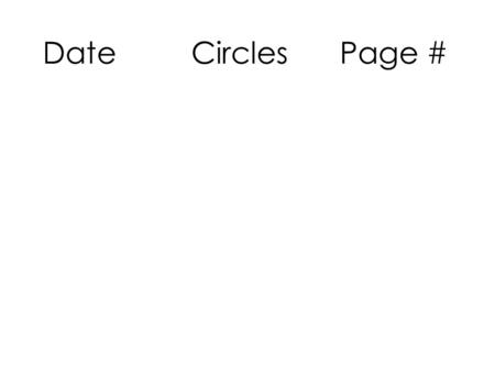 Date Circles Page #. Circles Learning Targets for Today:  I can define circle, radius, and center of a circle.  I can write the standard form of a circle.
