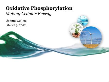 Oxidative Phosphorylation Making Cellular Energy Joanne Oellers March 9, 2012.