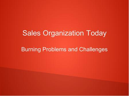 Sales Organization Today Burning Problems and Challenges.