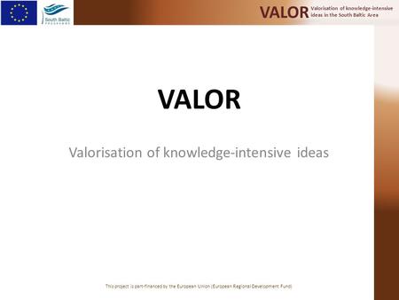 Valorisation of knowledge-intensive ideas in the South Baltic Area VALOR This project is part-financed by the European Union (European Regional Development.