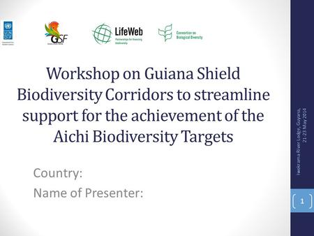 Workshop on Guiana Shield Biodiversity Corridors to streamline support for the achievement of the Aichi Biodiversity Targets Country: Name of Presenter: