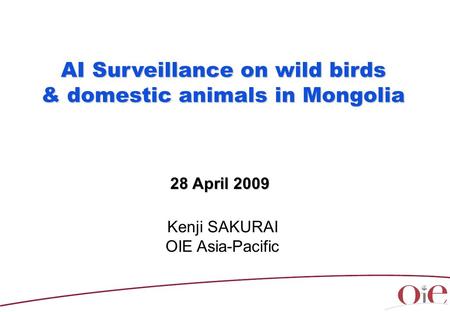 AI Surveillance on wild birds & domestic animals in Mongolia & domestic animals in Mongolia Kenji SAKURAI OIE Asia-Pacific 28 April 2009.
