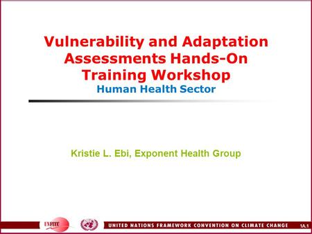 1A.1 Vulnerability and Adaptation Assessments Hands-On Training Workshop Human Health Sector Kristie L. Ebi, Exponent Health Group.