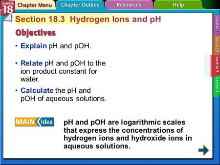 Section 18.3 Hydrogen Ions and pH