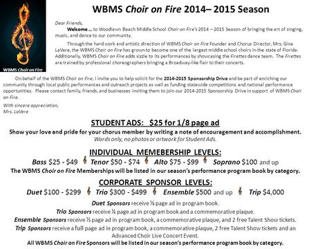 WBMS Choir on Fire 2014– 2015 Season