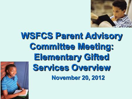 WSFCS Parent Advisory Committee Meeting: Elementary Gifted Services Overview November 20, 2012.