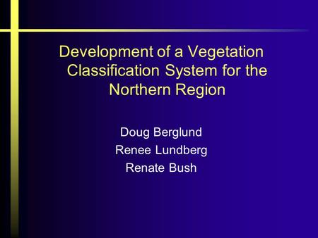 Development of a Vegetation Classification System for the Northern Region Doug Berglund Renee Lundberg Renate Bush.