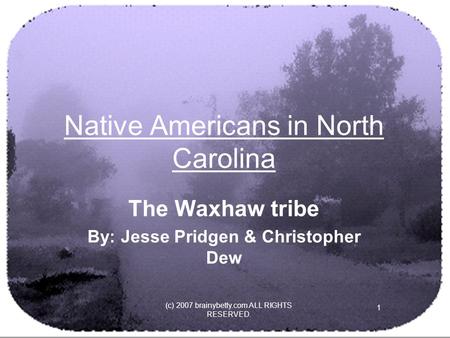 (c) 2007 brainybetty.com ALL RIGHTS RESERVED. 1 Native Americans in North Carolina The Waxhaw tribe By: Jesse Pridgen & Christopher Dew.