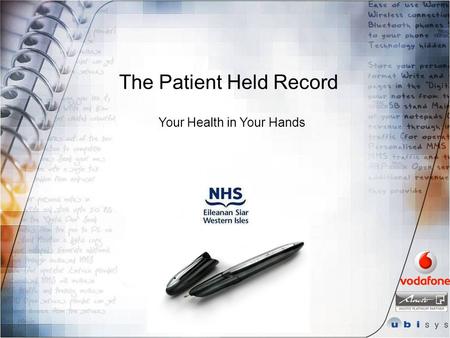 The Patient Held Record Your Health in Your Hands.