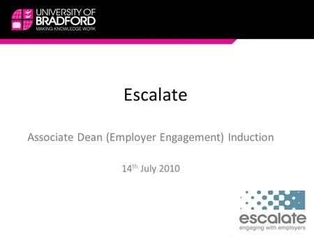 Escalate Associate Dean (Employer Engagement) Induction 14 th July 2010.