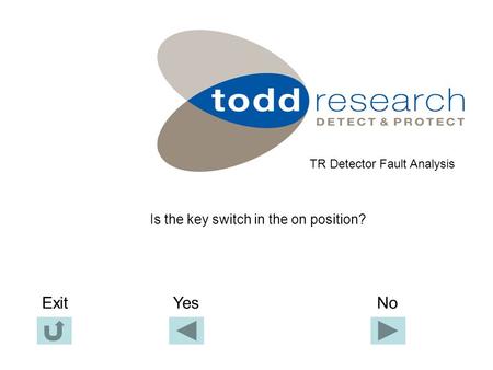Is the key switch in the on position? TR Detector Fault Analysis Yes NoExit.