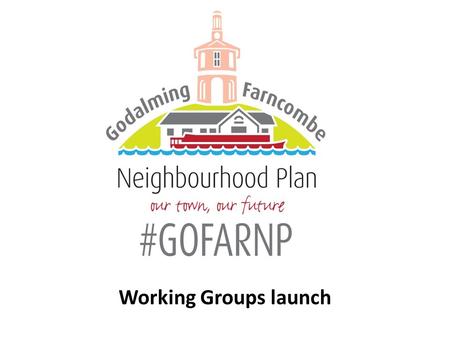 Working Groups launch. Today What a Working Group is How they will operate What work they need to do Finalise the Working Groups Get you to sign up and.