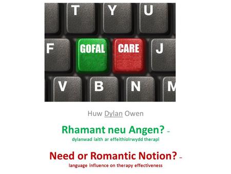 Huw Dylan Owen Rhamant neu Angen? – dylanwad iaith ar effeithiolrwydd therapi Need or Romantic Notion? – language influence on therapy effectiveness.