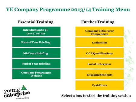 YE Company Programme 2013/14 Training Menu