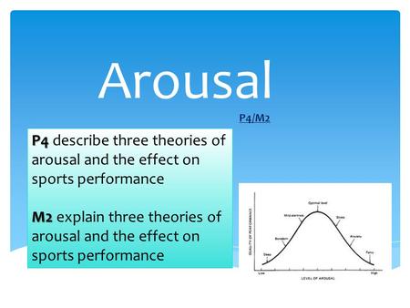 Arousal P4/M2 P4 describe three theories of arousal and the effect on sports performance M2 explain three theories of arousal and the effect on sports.